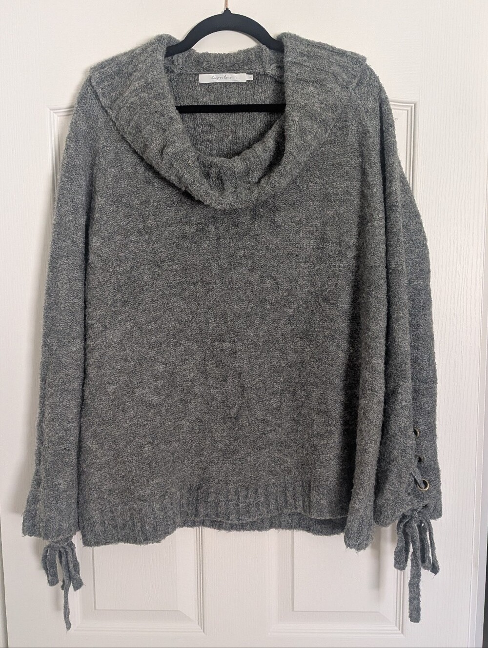 Harper Lane Stitch Fix Gray Wool Blend Cowl Neck Lace Up Sleeve Sweater L Urban